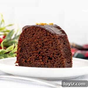 Gingerbread Chocolate Cake with Warm Spices and Molasses Glaze 5 Slice of chocolate gingerbread bundt cake