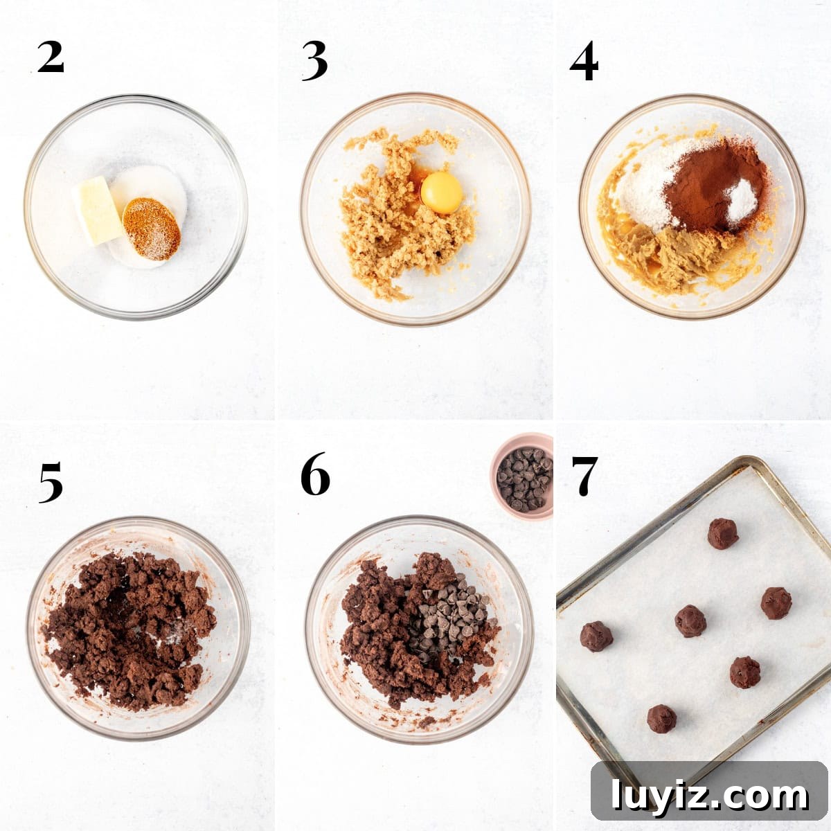 Double Chocolate Cookies for Two: Small-Batch, Ultra-Fudgy Recipe 5 Collage showing step by step photos of how to make small batch chocolate cookies