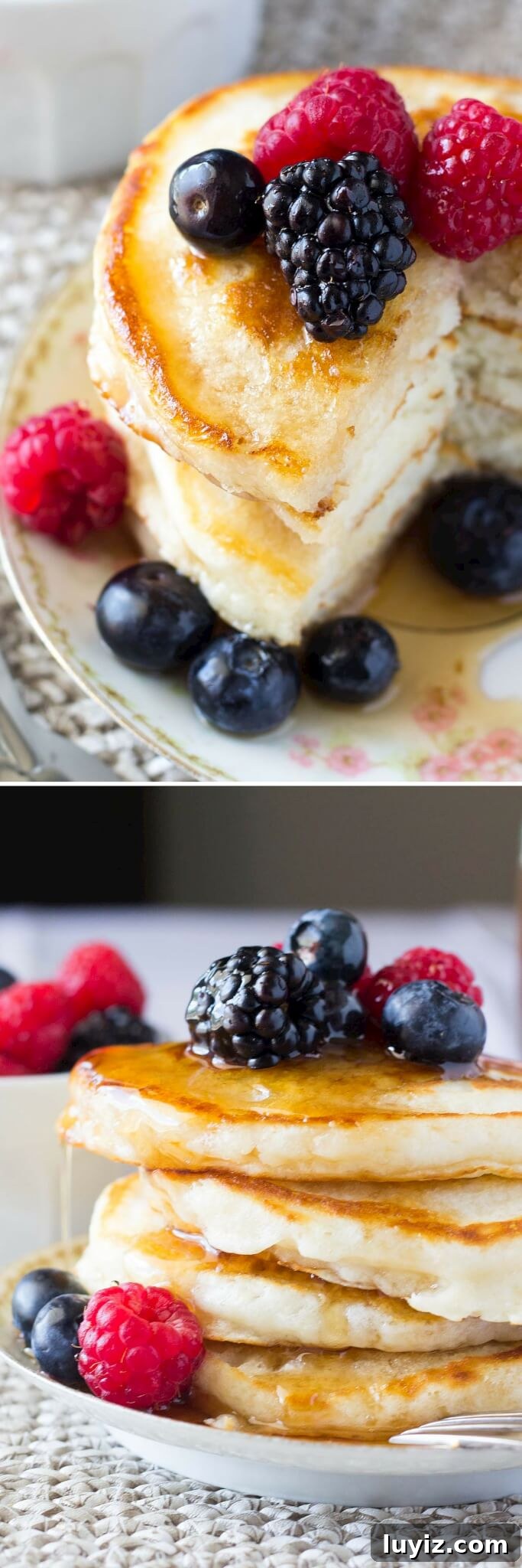 Fluffy Buttermilk Pancakes Recipe for Perfect Every-Morning Stack 4 The softest, most fluffy Buttermilk Pancakes imaginable. Perfectly golden edges & designed for soaking up lots of maple syrup - these are the BEST pancakes you'll ever eat!