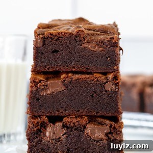 Stack of three Nutella swirled brownies