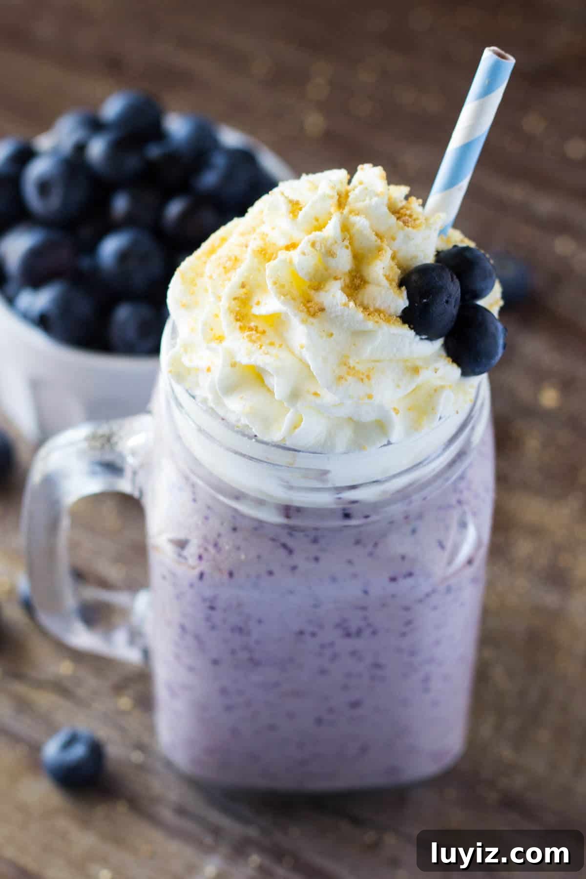 Blueberry Cheesecake Milkshake Recipe — Creamy Dessert Shake 2 This Blueberry Cheesecake Milkshake has all the flavor of a vanilla milkshake & blueberry cheesecake! Thick, creamy & so decadent - You NEED to make this!