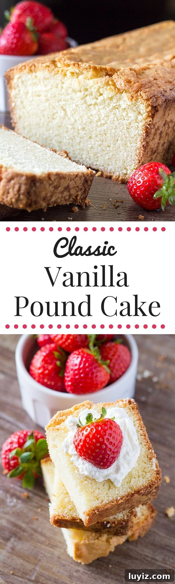Classic Vanilla Pound Cake Recipe for Moist, Simple Slices 6 Seriously tender, deliciously buttery, perfectly moist Vanilla Pound Cake. Serve it with fresh fruit and whipped cream for dessert, or have a slice with your morning coffee. Learn the secrets to making this classic cake.