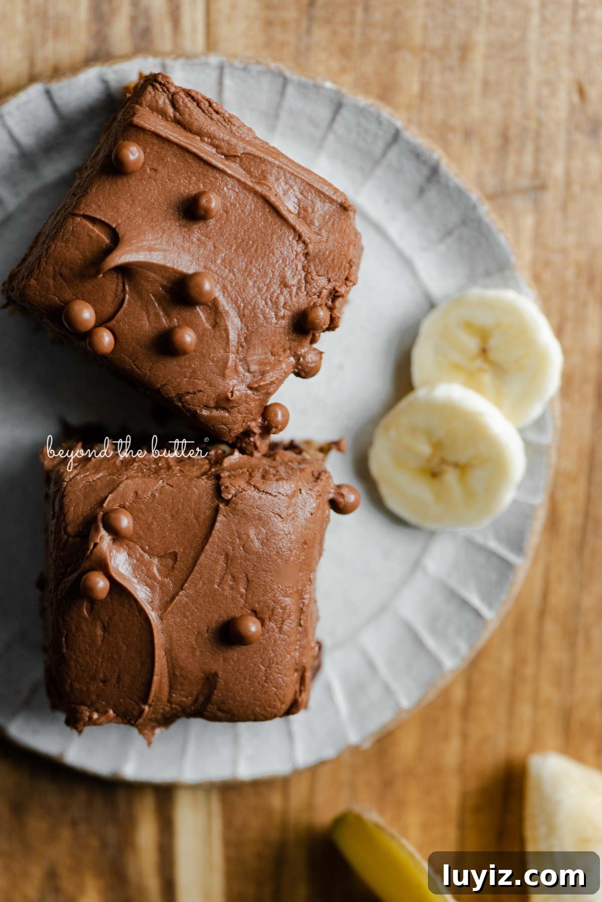 Banana Chocolate Chip Snack Cake Recipe for Quick Treats 4 Dessert plate with slices of banana snack cake