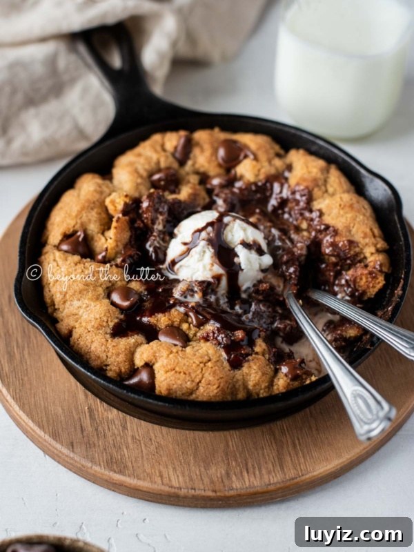 Banana Chocolate Chip Snack Cake Recipe for Quick Treats 8 Warm chocolate chip skillet cookie with scoop of vanilla ice cream
