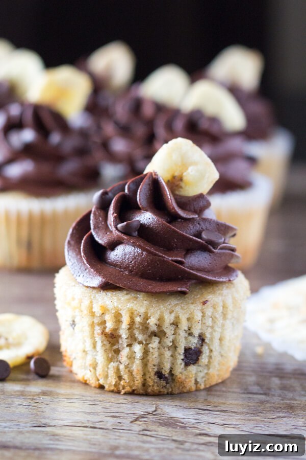 Moist Banana Chocolate Chip Cupcakes with Rich Chocolate Frosting 4 Super flavorful, perfectly moist Banana Chocolate Chip Cupcakes with Chocolate Frosting. If you love banana bread and chocolate - these are for you!