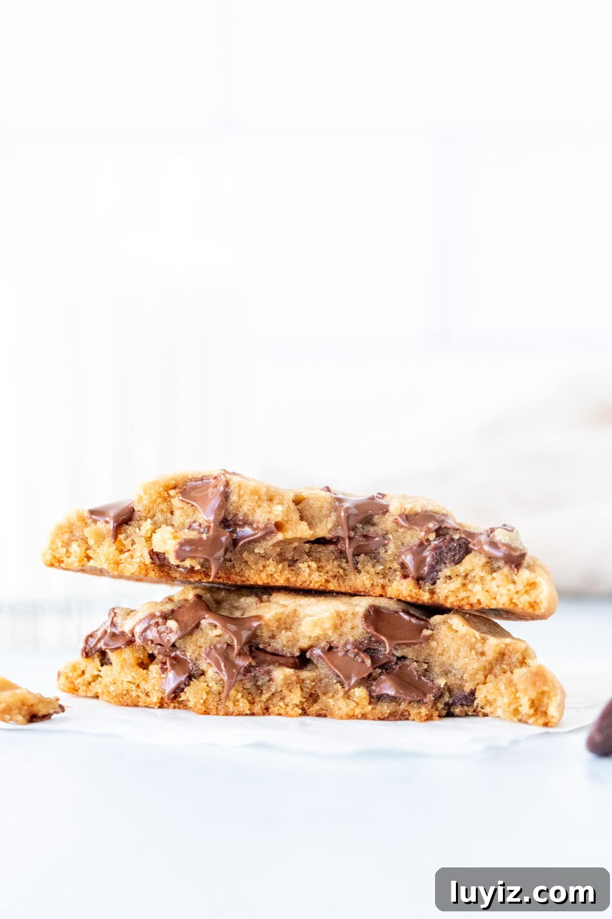 Chewy Peanut Butter Chocolate Chip Cookie Recipe 7 Peanut butter chocolate chip cookie broken in half