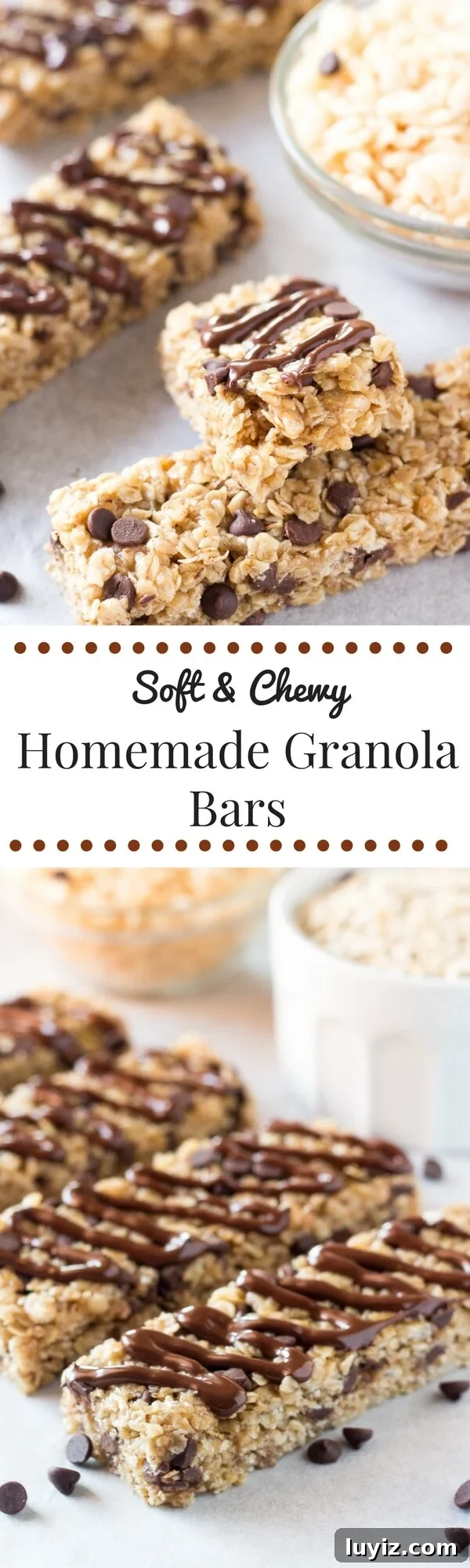 Chewy Homemade Granola Bars with Oats, Nuts & Honey 4 Soft & chewy, no bake Homemade Granola Bars with chocolate chips and chocolate drizzle. This peanut free granola bar recipe is so easy and so perfect for back to school!