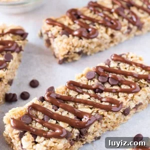 Chewy Homemade Granola Bars with Oats, Nuts & Honey 5 Soft & chewy, no bake Homemade Granola Bars with chocolate chips and chocolate drizzle. This peanut free granola bar recipe is so easy and so perfect for back to school!