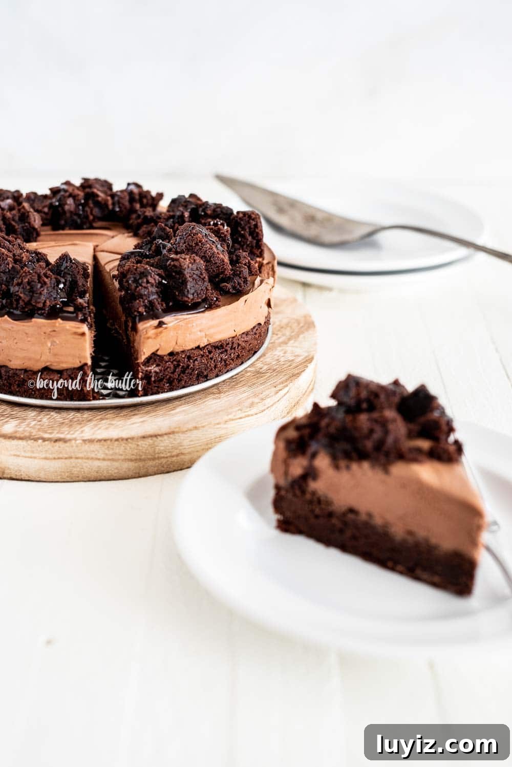 Decadent Chocolate Brownie Cheesecake Recipe with Fudgy Swirls 3 Chocolate Brownie Cheesecake | All Images © Beyond the Butter, LLC