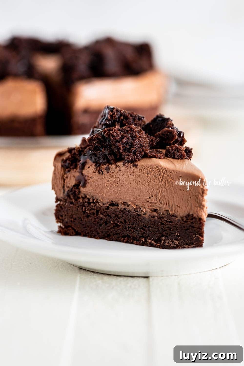 Decadent Chocolate Brownie Cheesecake Recipe with Fudgy Swirls 4 Chocolate Brownie Cheesecake | All Images © Beyond the Butter, LLC