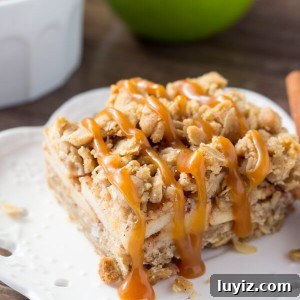 Apple Oatmeal Crumble Bars — Chewy Apple Oat Bars Recipe 5 These no-mixer Apple Oatmeal Crumb Bars are perfect for fall. Filled with oatmeal, brown sugar, & cinnamon apples - have them with ice cream & caramel for dessert, then the leftovers for breakfast!