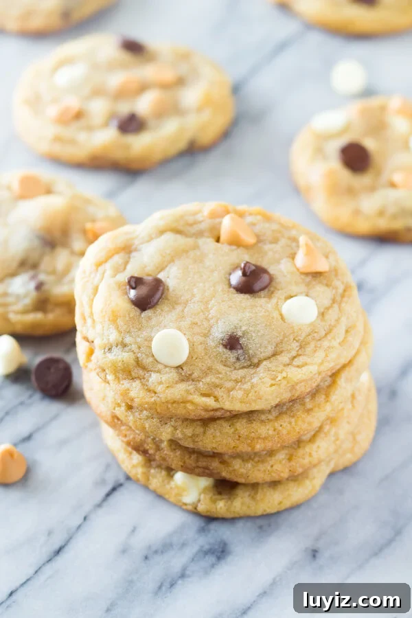 Thin, Chewy Chocolate Chip Cookies Recipe for Perfect Texture 2 These Thin Chewy Chocolate Chip Cookies are soft, perfectly stackable, have a delicious caramel undertone, and have perfectly golden edges. The best part is you don't have to chill the cookie dough!
