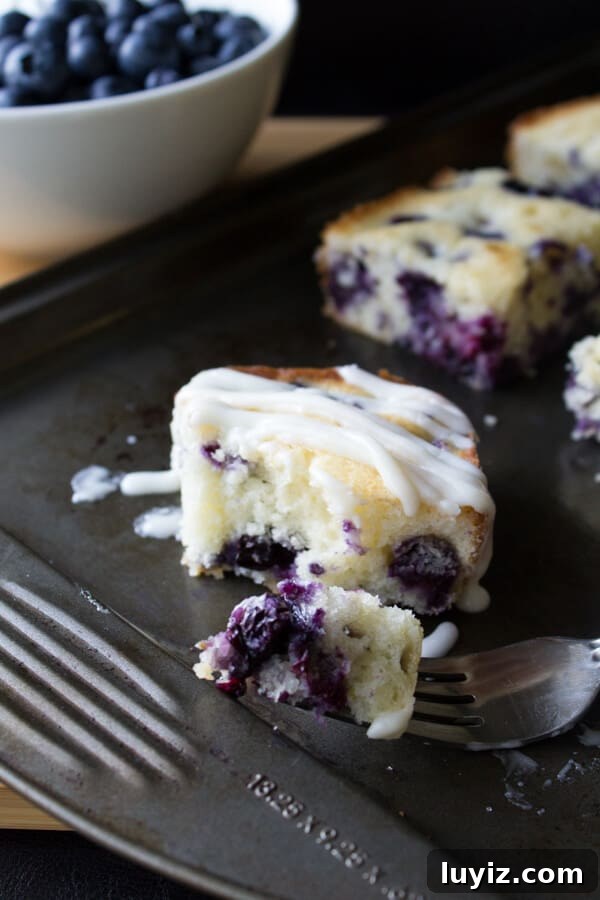 Blueberry Buttermilk Cake with Cream Cheese Glaze. Super moist & bursting with blueberries - this simple cake is perfect for summer! 