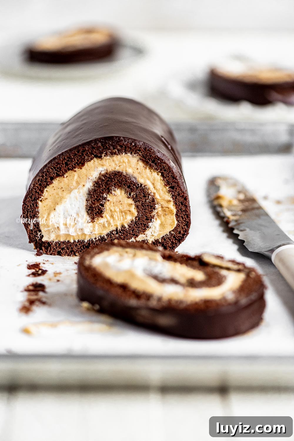 Chocolate Pumpkin Swiss Roll with Cocoa Cream Filling 3 The Best Chocolate Pumpkin Cake Roll