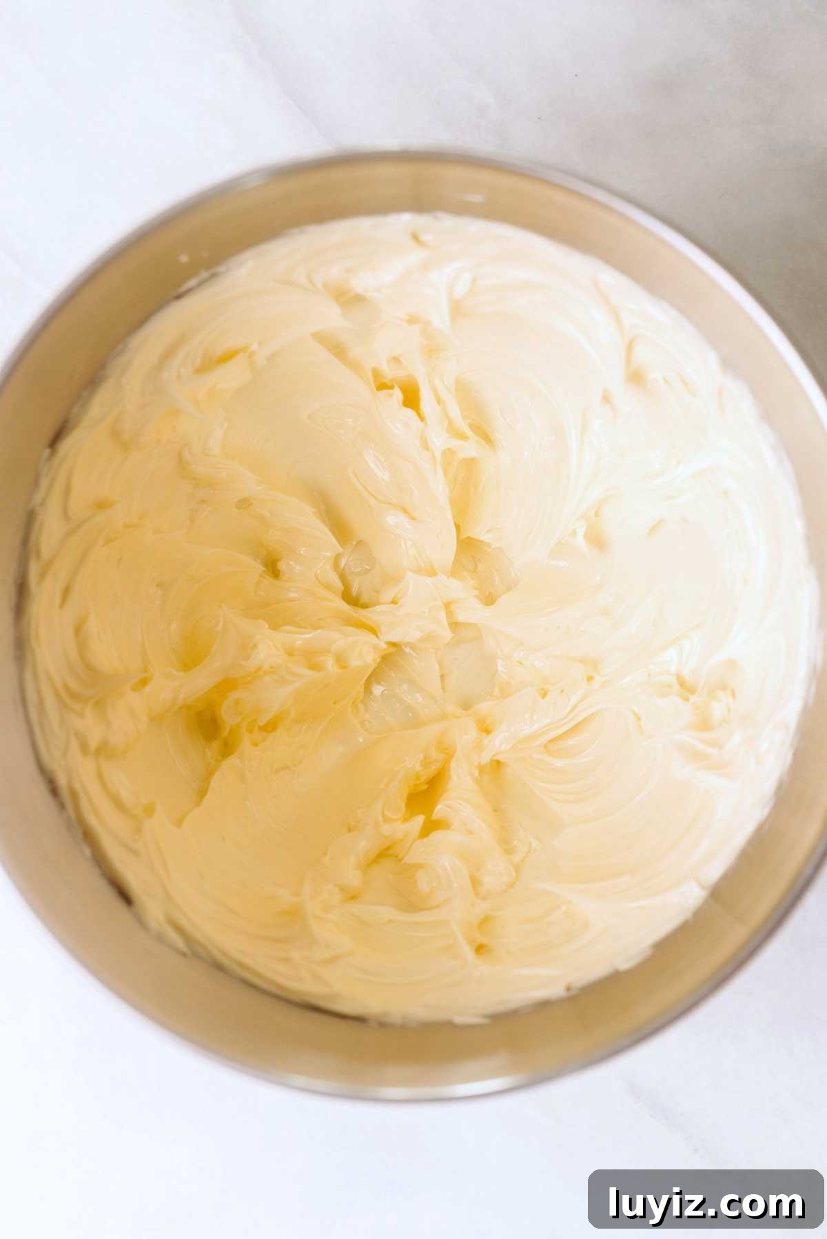 Decadent Chocolate Cake with Oreo Buttercream Frosting 15 Unsalted butter blended until smooth in a stainless steel mixing bowl.