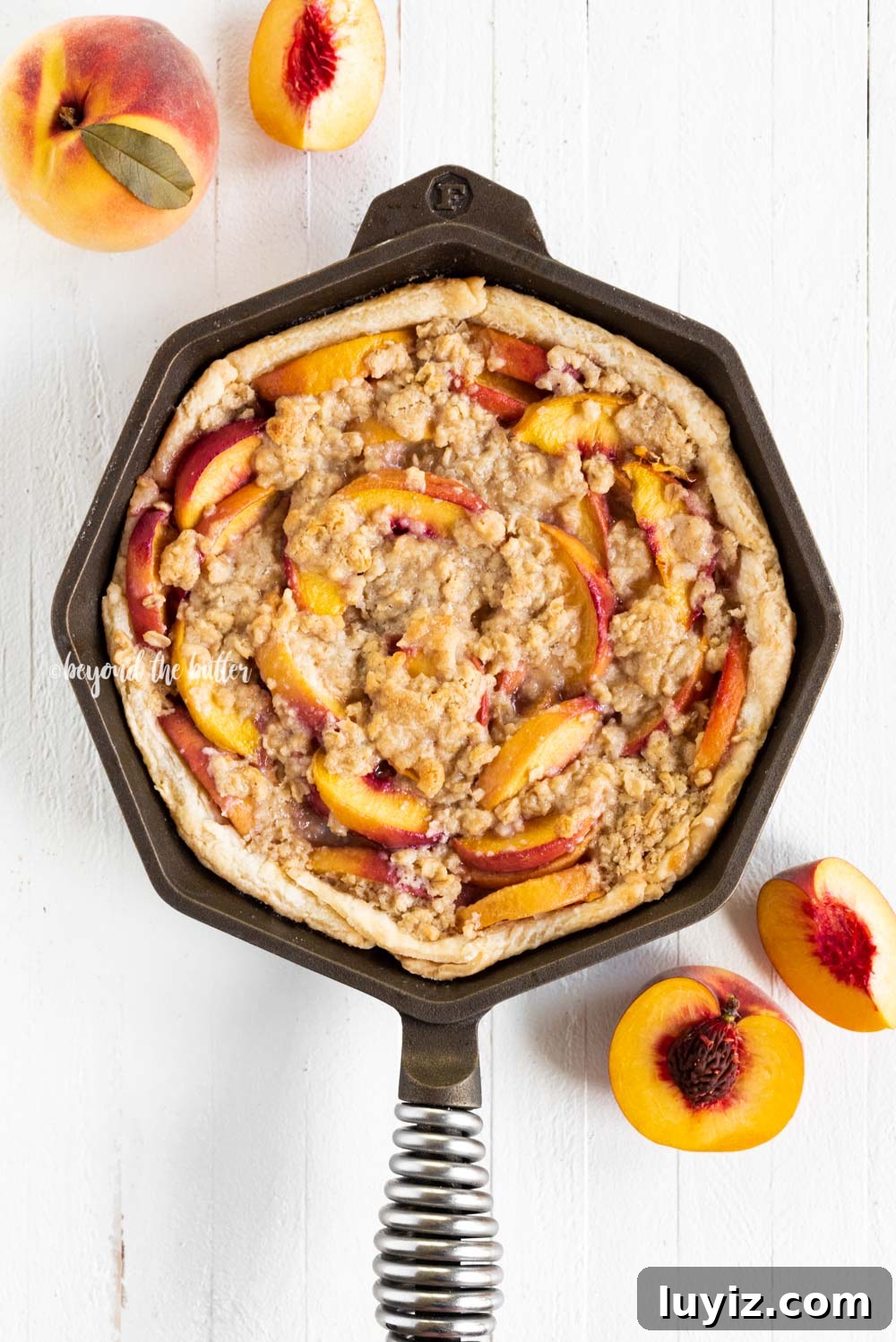 Brown Sugar Peach Crumble Pie Recipe for Tender Juicy Peaches 2 Brown Sugar Peach Crumble Pie Recipe | All Images © Beyond the Butter, LLC