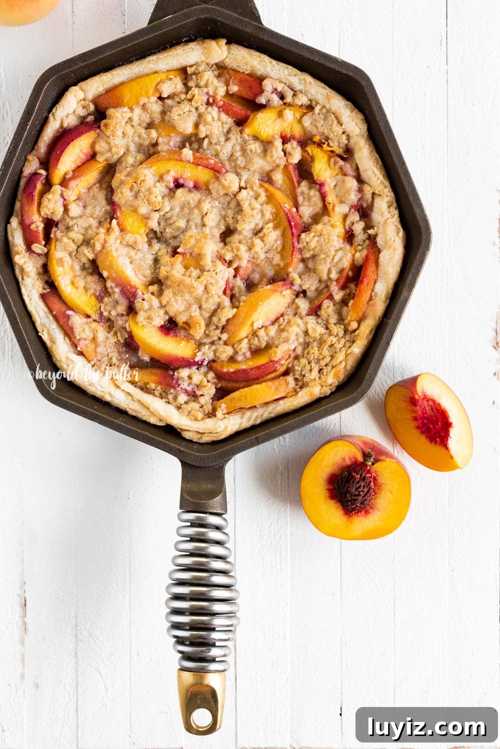 Brown Sugar Peach Crumble Pie Recipe for Tender Juicy Peaches 4 Brown Sugar Peach Crumble Pie | All Images © Beyond the Butter, LLC