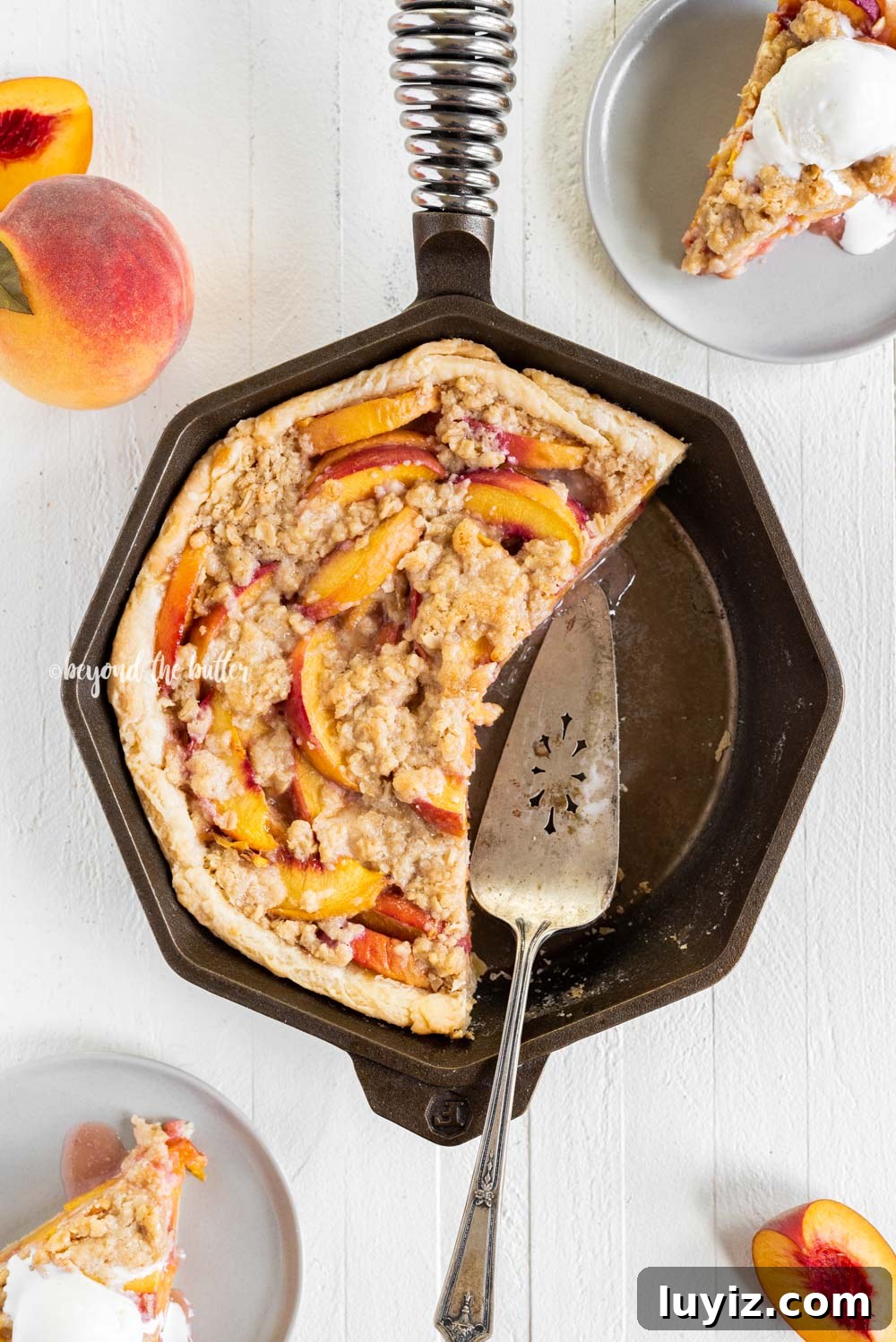 Brown Sugar Peach Crumble Pie Recipe for Tender Juicy Peaches 6 Brown Sugar Peach Crumble Pie Recipe | All Images © Beyond the Butter, LLC