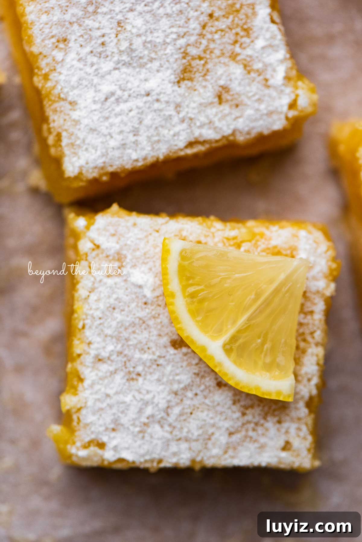Simple Homemade Lemon Bars – Zesty Citrus Dessert Recipe 7 Super easy lemon bars on parchment paper | © Beyond the Butter®