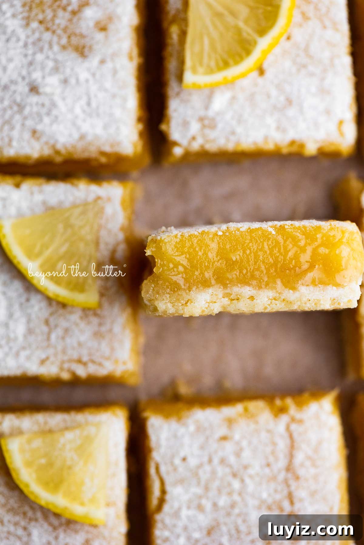 Simple Homemade Lemon Bars – Zesty Citrus Dessert Recipe 8 Super easy lemon bars on parchment paper | © Beyond the Butter®