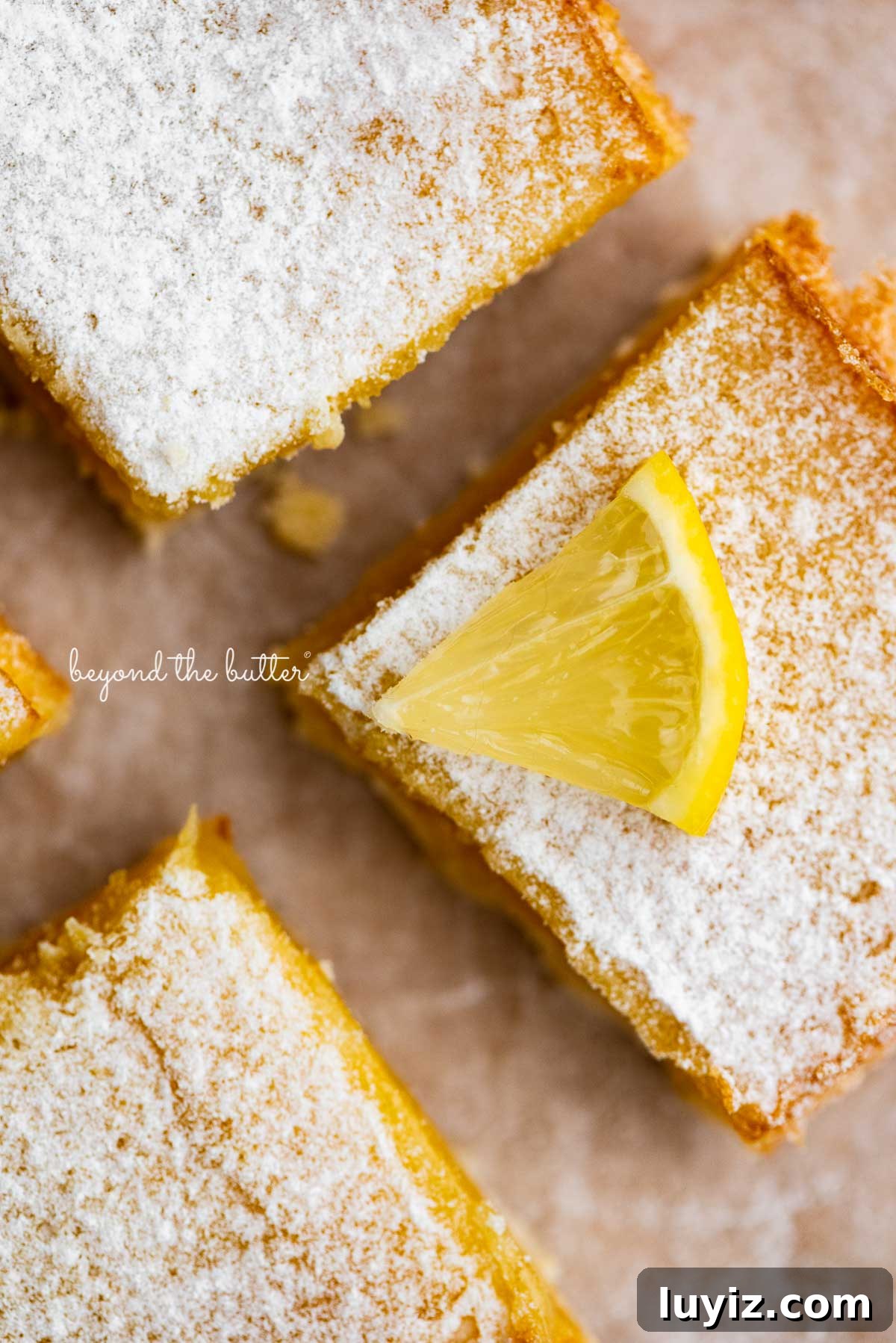 Simple Homemade Lemon Bars – Zesty Citrus Dessert Recipe 10 Tart and tangy lemon bars on parchment paper | © Beyond the Butter®