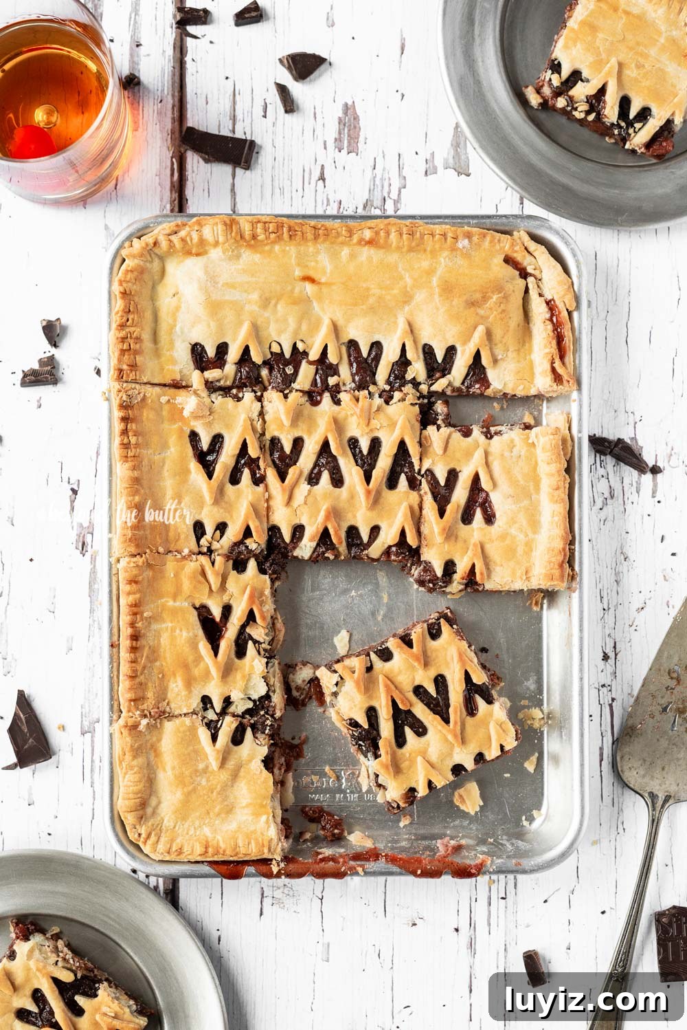 Chocolate Cherry Bourbon Slab Pie Recipe for Sharing 6 Chocolate Cherry Bourbon Slab Pie recipe | All Images © Beyond the Butter, LLC