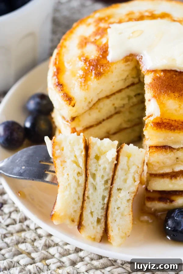 Light and Fluffy Ricotta Pancakes Recipe for Weekend Brunch 3 Fluffy Ricotta Pancakes. These ricotta pancakes have a deliciously creamy flavor and the fluffiest texture. They're perfect for creating tall pancake stacks - a the perfect way to make your pancakes extra special.