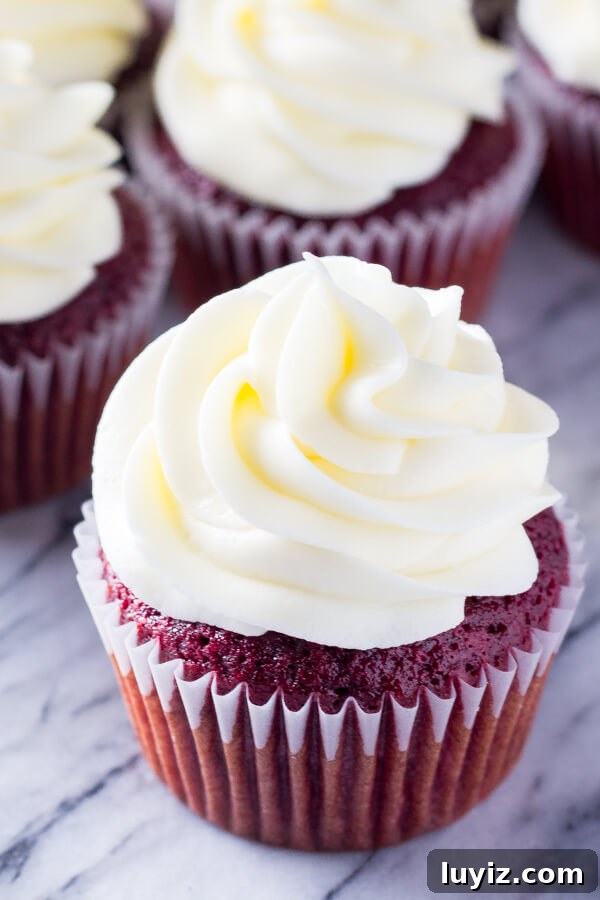 Light & fluffy, perfectly moist Red Velvet Cupcakes topped with tangy cream cheese frosting. The only red velvet recipe you need!