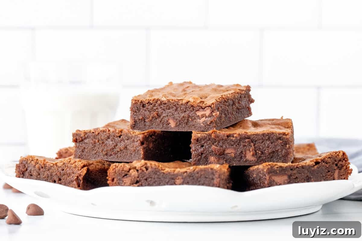 Decadent Milk Chocolate Brownies Recipe — Rich, Gooey Squares 3 Plate of fudgy milk chocolate brownies