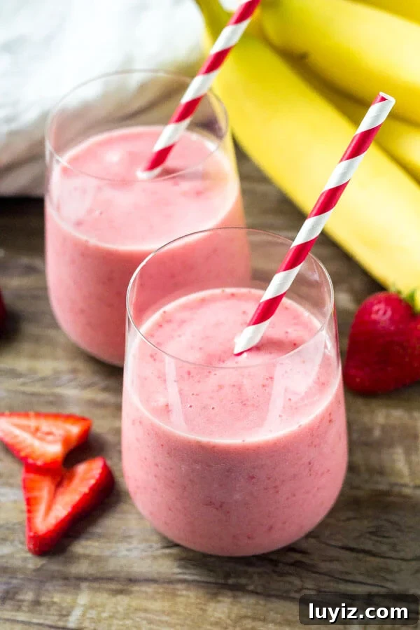 Strawberry Banana Smoothie with only 3 ingredients. An easy, healthy smoothie recipe.