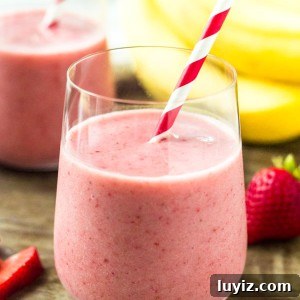 This strawberry banana smoothie is thick, creamy and filled with delicious strawberry flavor. It's made with only 3 ingredients, and you can use fresh or frozen berries. 