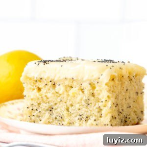 Lemon Poppy Seed Cake with Cream Cheese Frosting Recipe 9 Slice of lemon poppy seed cake with a layer of cream cheese frosting