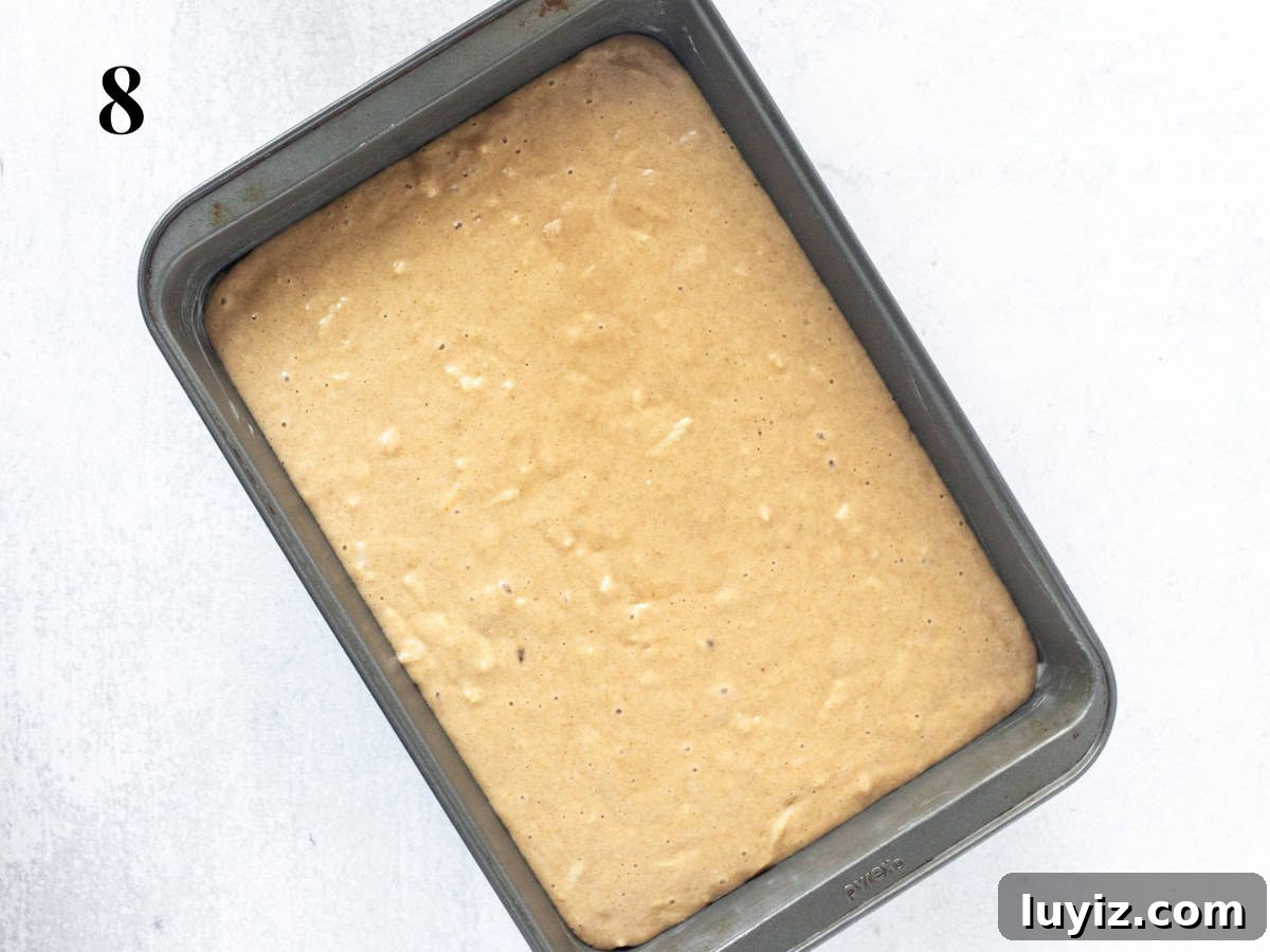 Apple Spice Cake with Cream Cheese Frosting Recipe 9 Pan of Unbaked Apple Spice Cake