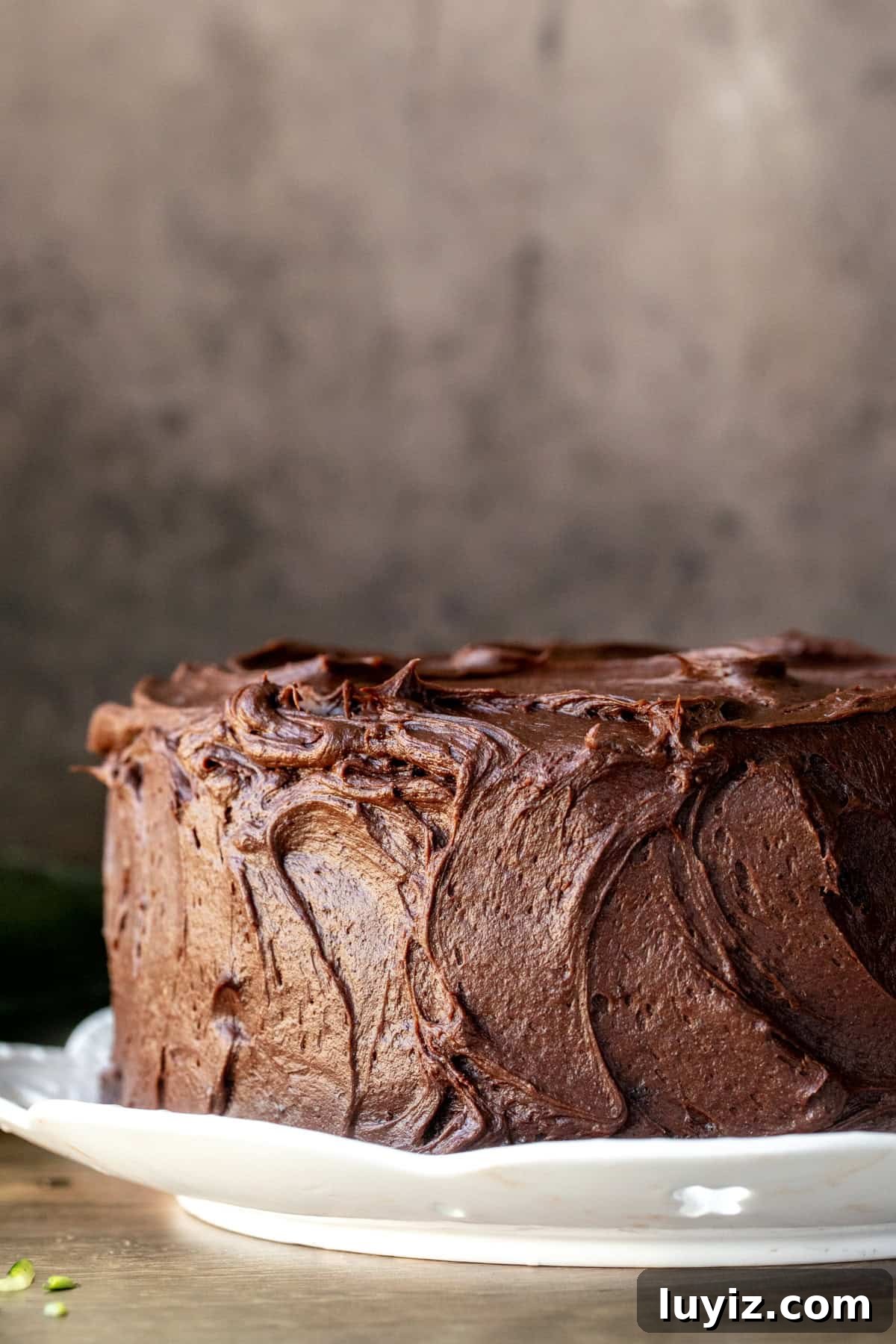 Moist Chocolate Zucchini Cake Recipe with Cocoa and Olive Oil 3 8-inch round chocolate zucchini cake with chocolate frosting