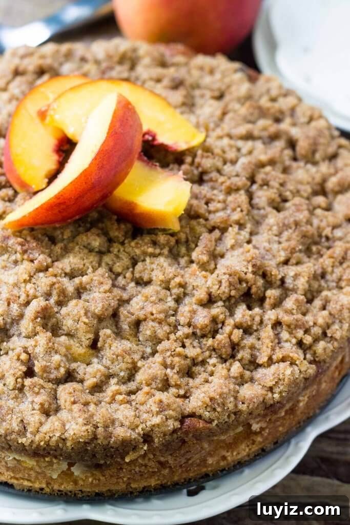 Peach Coffee Cake with Crunchy Streusel Topping 2 Peach coffee cake with cinnamon brown sugar streusel