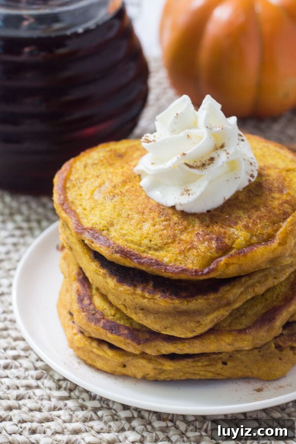Fluffy Pumpkin Pancakes Recipe with Cinnamon Maple Glaze 3 If you're looking for the perfect fall breakfast - look no further. These fluffy pumpkin pancakes are filled with cinnamon, vanilla, a hint of brown sugar, and of course - lots of pumpkin.