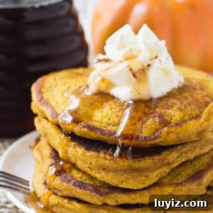 Fluffy Pumpkin Pancakes Recipe with Cinnamon Maple Glaze 5 If you're looking for the perfect fall breakfast - look no further. These fluffy pumpkin pancakes are filled with cinnamon, vanilla, a hint of brown sugar, and of course - lots of pumpkin.