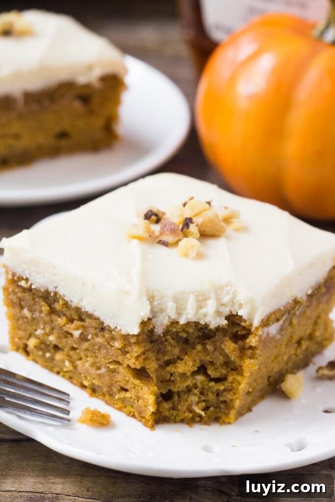 Pumpkin Cake with Maple Frosting Recipe for Fall Desserts 4 Pumpkin sheet cake with maple buttercream ready to serve