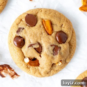 Peanut Butter Pretzel Chocolate Chip Cookies Recipe 8 Peanut butter pretzel chocolate chip cookie, from above