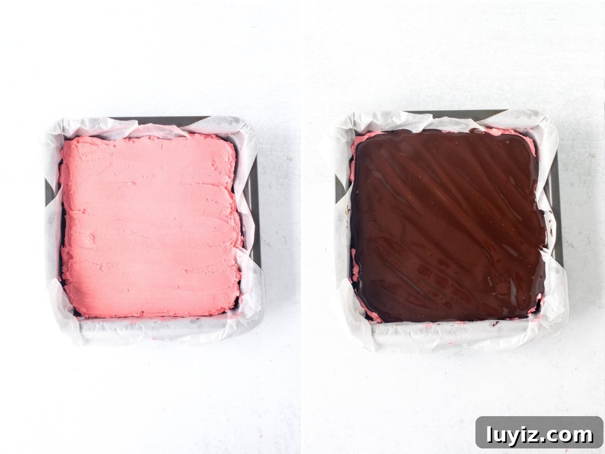 Peppermint Swirl Brownies with Candy Cane Topping 4 Pan of brownies topped with peppermint frosting, and pan of peppermint brownies with chocolate ganache on top.