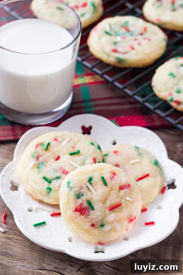 Festive Sprinkle Cookies Recipe for Holiday Parties 3 These Holiday Sprinkle Cookies are pillowy soft and melt-in-your-mouth. They have a delicious buttery vanilla flavor and are packed with sprinkles. They're the perfect easy cookie recipe for your holiday baking.