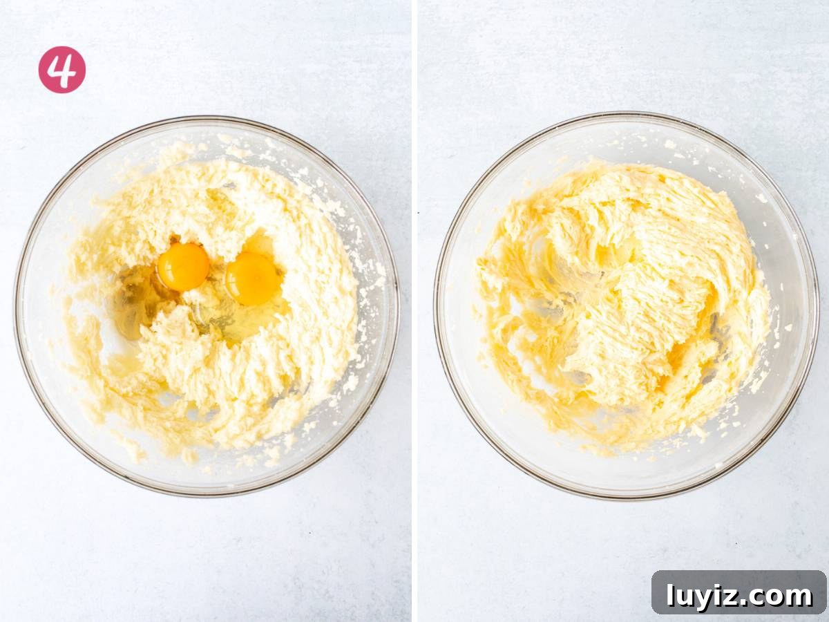 Chewy Snickerdoodle Cookies: A Classic Cinnamon Sugar Recipe 5 Bowl of creamed butter and sugar with eggs and vanilla added in, and bowl after they're been mixed together