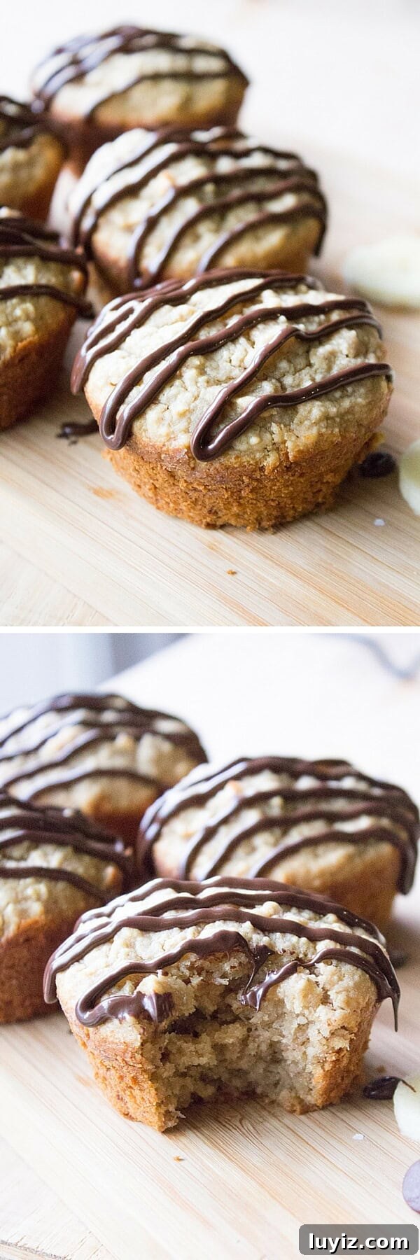 Peanut Butter Muffins with Chocolate Glaze Recipe 3 Peanut Butter Banana Muffins with Chocolate Glaze. Gluten free, sugar free & dairy free - you won't believe how easy and delicious this recipe is! www.justsotasty.com