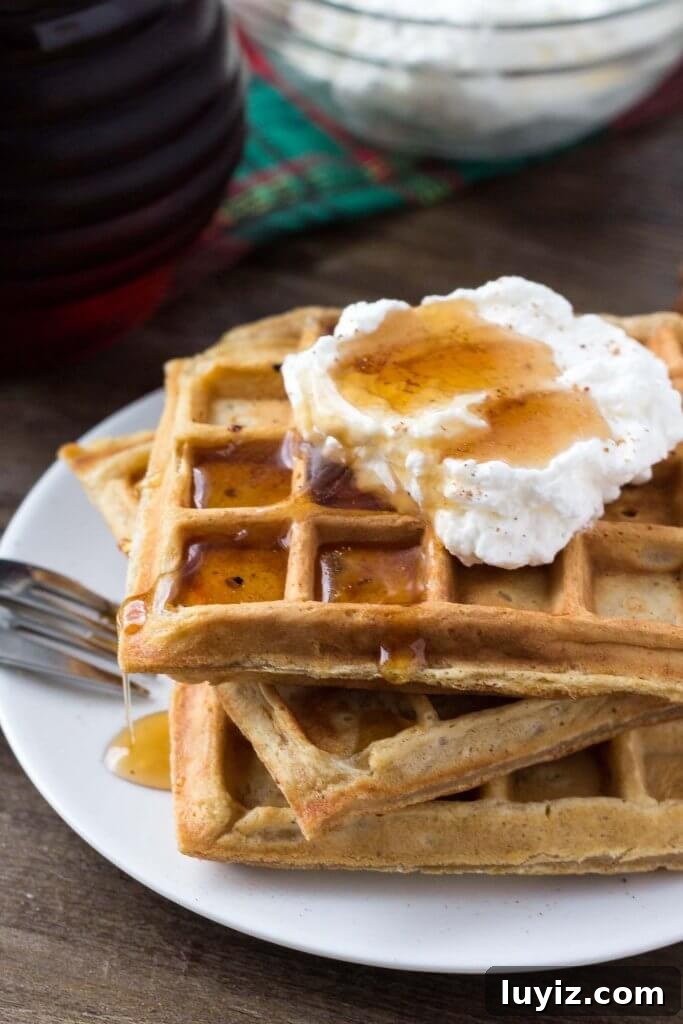 Fluffy Eggnog Waffles Recipe for Holiday Brunch 3 Eggnog waffles with a hint of nutmeg