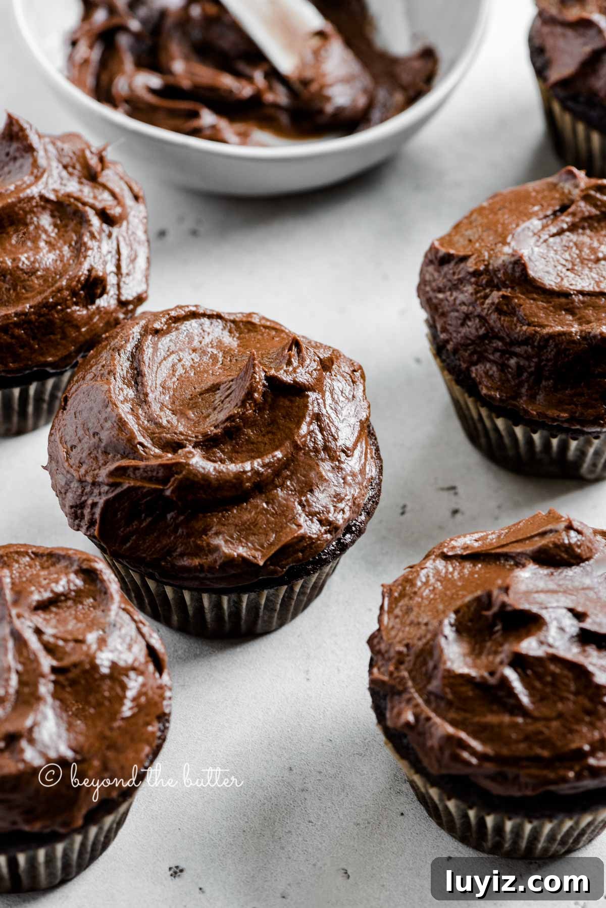 Small-Batch Chocolate Cupcakes Recipe for 12 Moist Treats 7 Angled image of small batch chocoalte cupcakes | All images © Beyond the Butter™