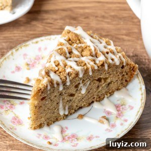 Moist Banana Coffee Cake Recipe for Brunch or Dessert 10 Slice of banana coffee cake with drizzle of glaze