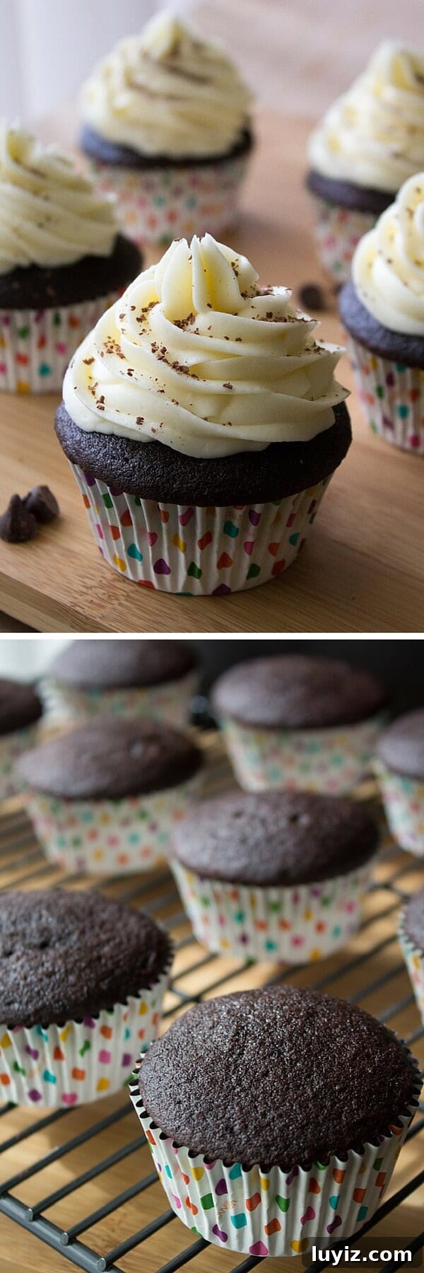 Decadent Chocolate Cupcakes with Cream Cheese Frosting 3 Chocolate Cupcakes with Cream Cheese Frosting. Super moist chocolate cupcakes are made even better by frosting them with thick & creamy cream cheese buttercream! www.justsotasty.com