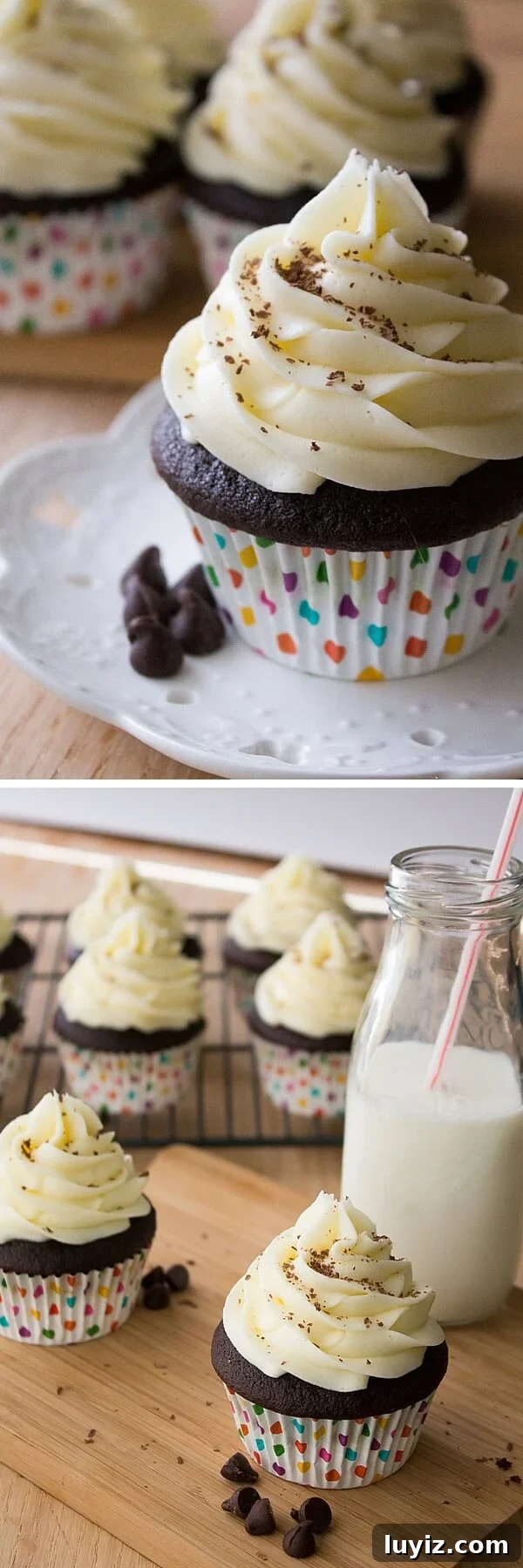 Decadent Chocolate Cupcakes with Cream Cheese Frosting 4 Chocolate Cupcakes with Cream Cheese Frosting. Super moist chocolate cupcakes are made even better by frosting them with thick & creamy cream cheese buttercream! www.justsotasty.com
