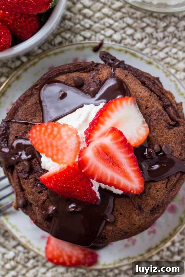 These fluffy chocolate pancakes are made with buttermilk and oil to give the perfect moist and fluffy texture. 