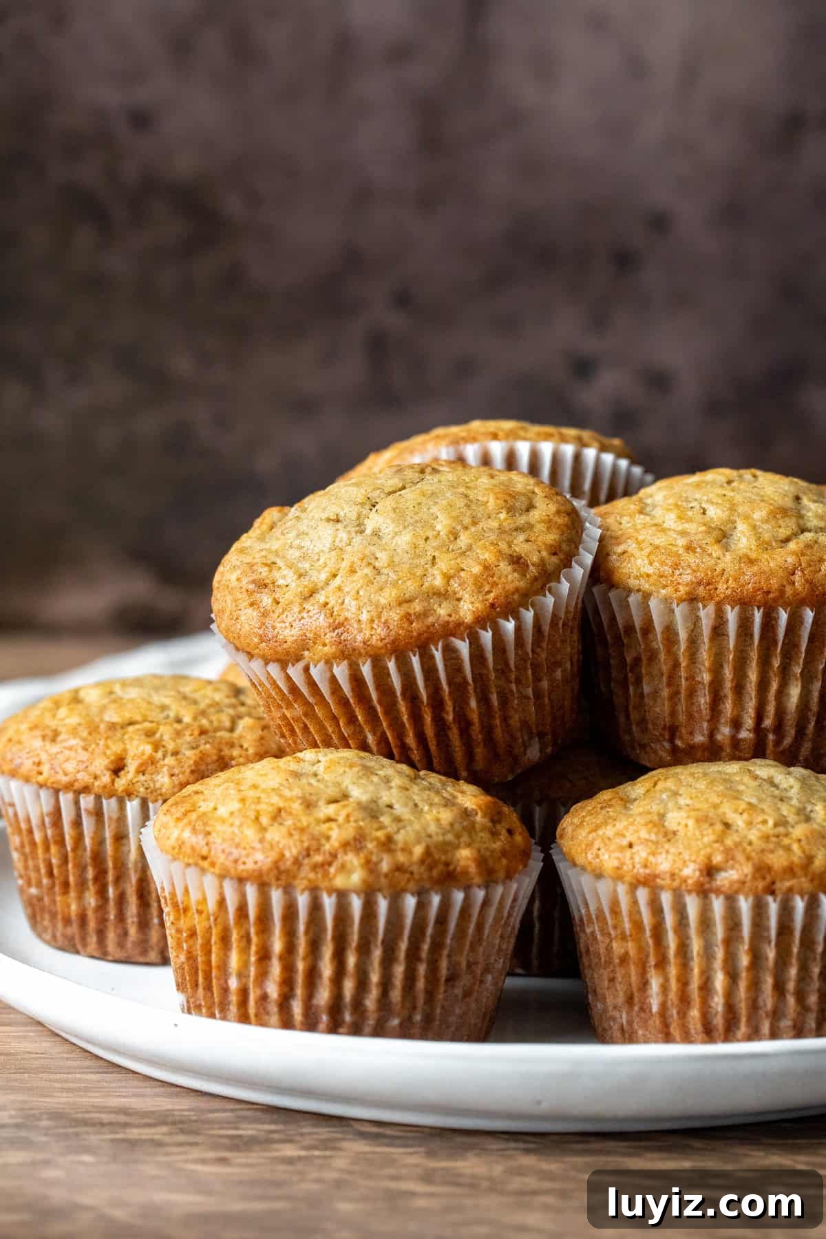 Moist Banana Bread Muffins with Cinnamon Streusel 6 Plate of banana bread muffins